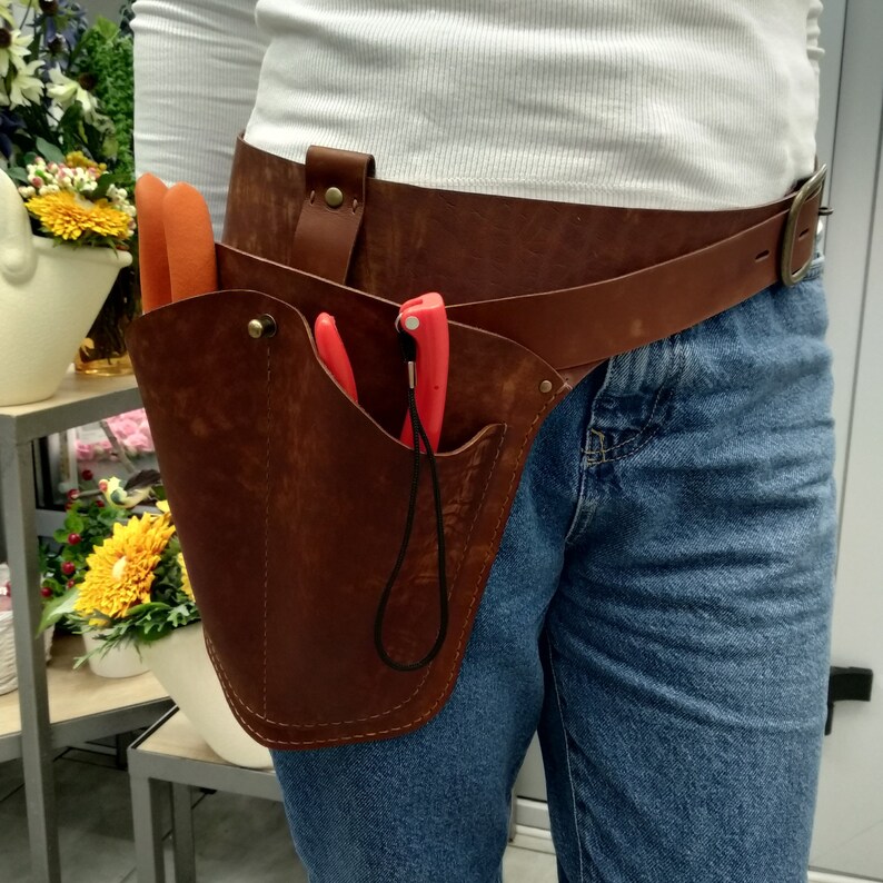 florist tool belt florist garden belt garden belt farm belt floral belt gardener landscaping personalized bag red brick (cognac)