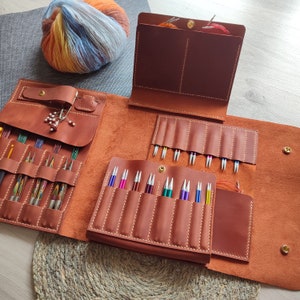 Prima Duet No.1- Leather needles case, Handmade Knitting Needles Organizer, Knit needles case, Circular knitting case, mother day gift
