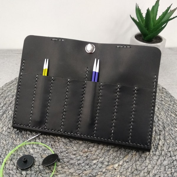 Double flip case for knitting needles, Leather case for interchangeable knitting needles, Knitting Needle Organizer, Gift idea for a knitter