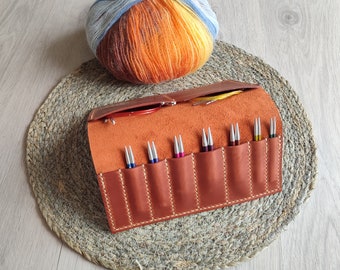 Leather Flip Case, Knit needles case, Circular knitting case, Open Leather Flip Case for Prima Organizer