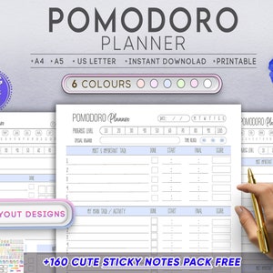 POMODORO Planner Printable 2025, Productivity Planner Pages, Student Project ,  To Do List, Daily Pomodoro Time & Task Tracker