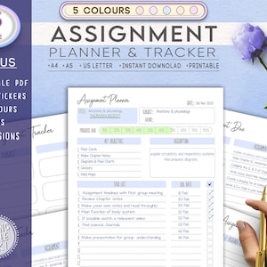 Assignment Tracker Editable & Printable PDF | Assignment Planner Homework Planner, School College Planner,Table Tracker, Sheets,Book, Pad,