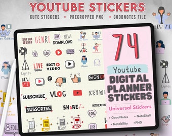 Pegatinas de YouTube Planner, redes sociales, GoodNotes (descarga digital)