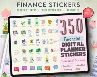 Finance Budget Digital Planner Stickers ,GoodNotes , Stickers for iPad, Pre-cropped, Banking ,Money , Bill Due, Erin Condren Life Planners