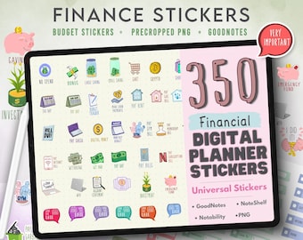 Finance Budget Digital Planner Stickers ,GoodNotes , Stickers for iPad, Pre-cropped, Banking ,Money , Bill Due, Erin Condren Life Planners