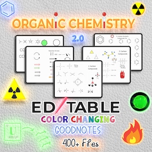 400+ Editable Color-Changing Organic Chemistry Elements & Stickers 2.0 for GoodNotes ,Hexagonal Paper Notes,Science Stickers, Ochem Stickers