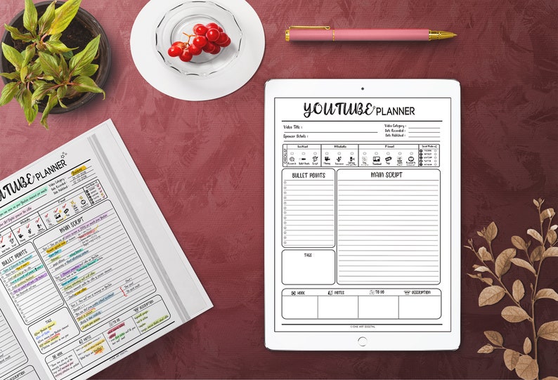 Youtube Planner, Video Planner 2023 | Social Media ,Content Creator Calendar, Goodnotes Planner, Script, Tracker, Printable Vlog Checklist