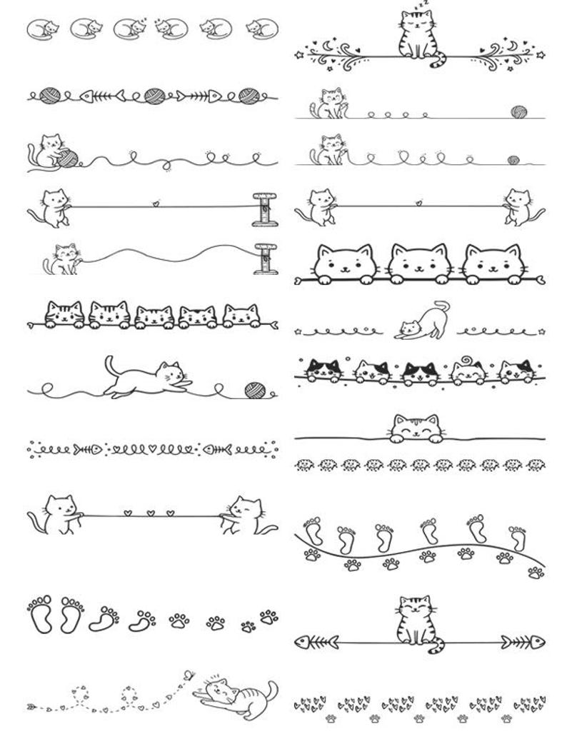 200 Minimalist Cat Line Dividers, Black White Doodle Style (goodnotes ...