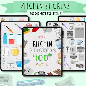 Adesivos definitivos para planejamento de refeições na cozinha, decoração de etiquetas para utensílios de comida de cozinha, receita para cozinhar refeições, livro de adesivos GoodNotes e PNG - Organizado