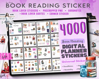 4000 Book Lover Digital Stickers – PNG, GoodNotes Files (Floral & Coffee)
