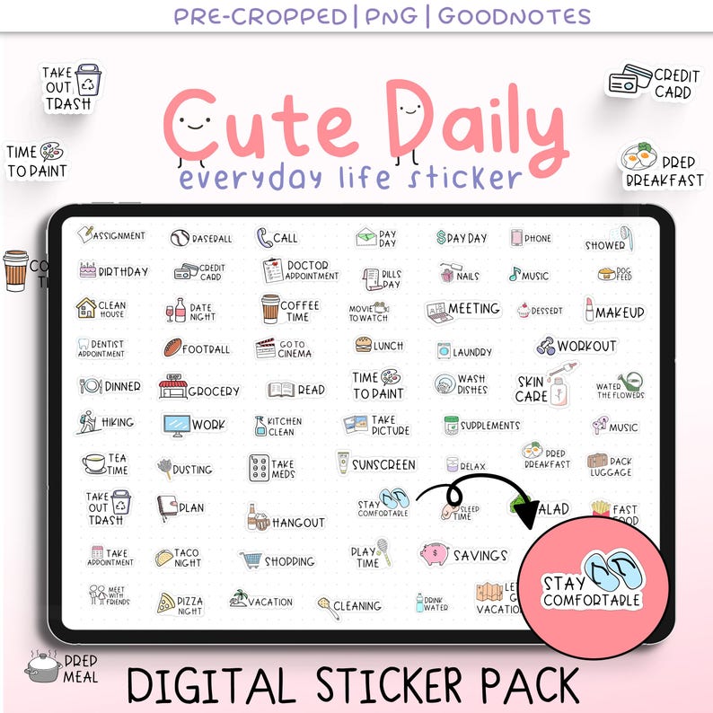 Everyday Cute Life Icon Digital Stickers for Goodnotes & Notability ...