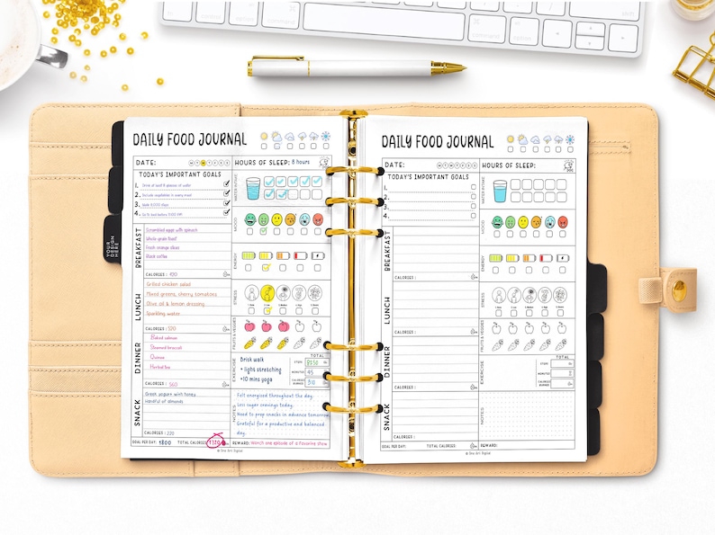 Editable Daily Food Journal | Diet and Calorie Tracker | Workout & Mood Tracker | Daily Meal Planner | GoodNotes PDF | Digital Download