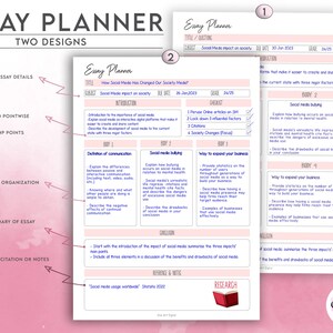 Simple Essay Planner Printable 8pg BUNDLE | 160 Free PNG Sticky Notes ...