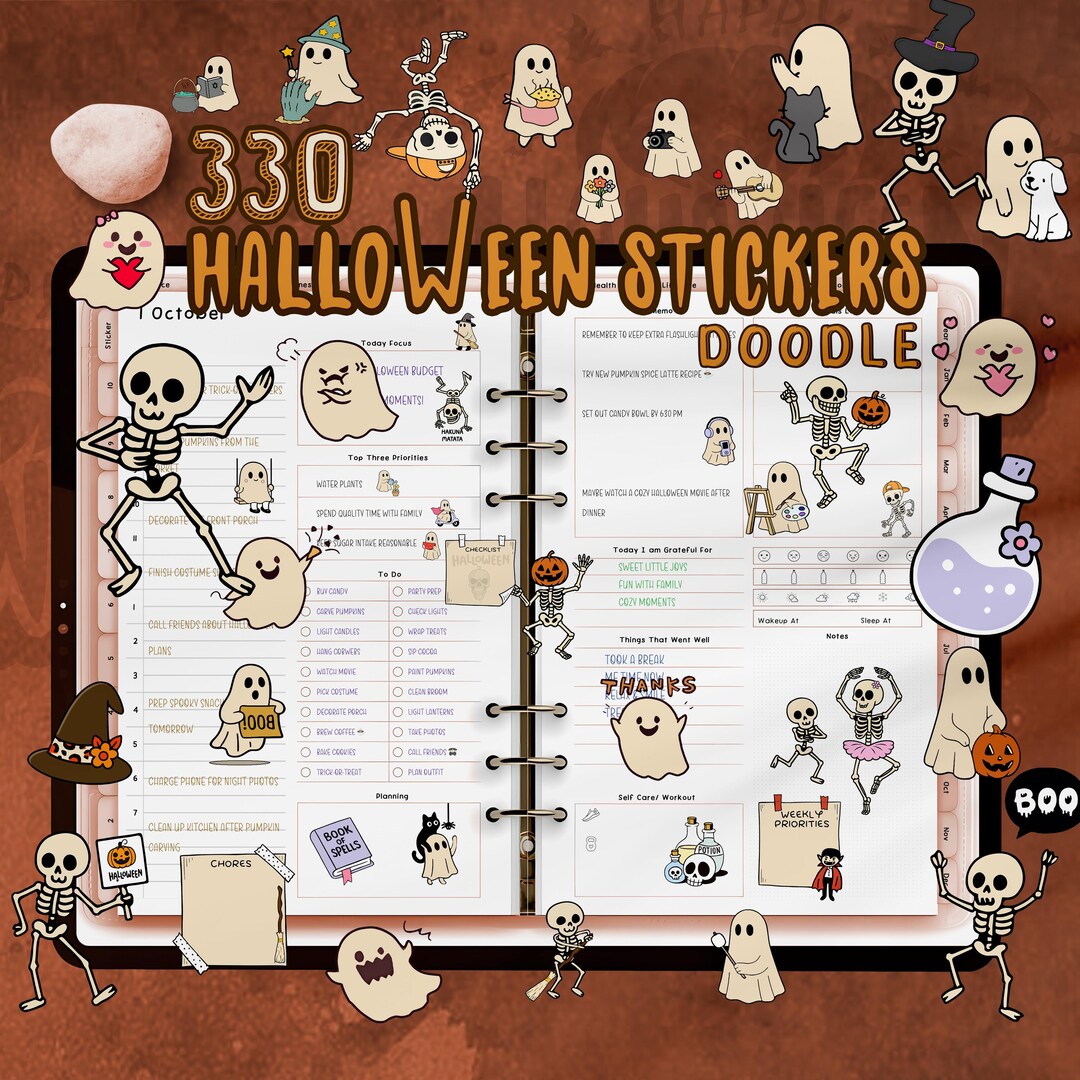 Sticker Puppet Hand Drawn Cute Puppet Doodle Halloween Stickers | Digital Bundle ...