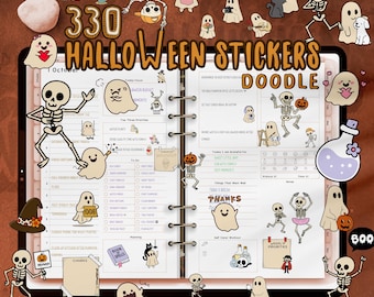 Hand Drawn Cute Puppet Doodle Halloween Stickers | Digital Bundle | Goodnotes & Printable PNG | Ghost Pumpkin Stickers for Bullet Journals