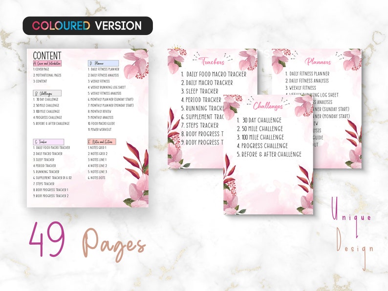 Ultimate Health and Fitness Printable Planner Bundle, Fitness Journal, Diet, Workout Trackers, Meal planner, Fitness Challenge, Analysis
