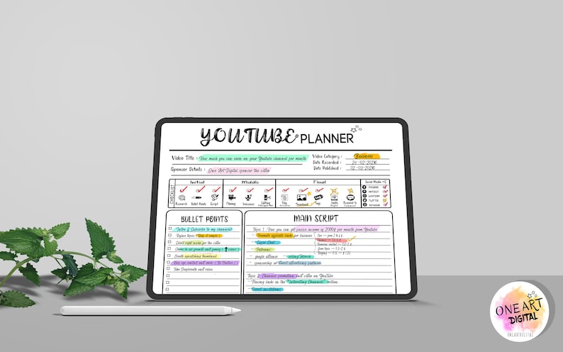 Youtube Planner, Video Planner 2023 | Social Media ,Content Creator Calendar, Goodnotes Planner, Script, Tracker, Printable Vlog Checklist