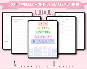 Minimalist Undated Planner, Daily, Weekly, Monthly, Yearly (Printable PDF) 2026