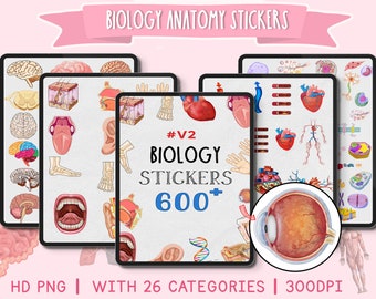 600+ Biology Anatomy Stickers Bundle, Lab, Anatomy Organ, Digital Stickers, GoodNotes Stickers, MCAT Study Sticker , Note-Taking, Planning,