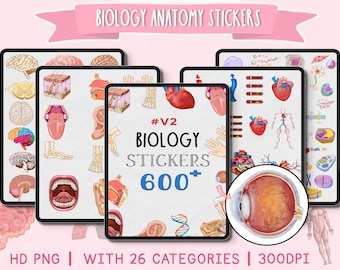 600+ Biology Anatomy Stickers Bundle, Lab, Anatomy Organ, Digital Stickers, GoodNotes Stickers, MCAT Study Sticker , Note-Taking, Planning,