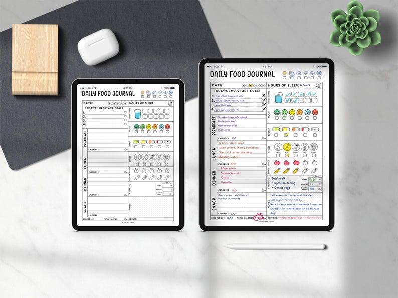 Editable Daily Food Journal | Diet and Calorie Tracker | Workout & Mood Tracker | Daily Meal Planner | GoodNotes PDF | Digital Download