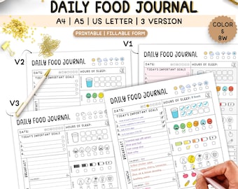 Editable Daily Food Journal | Diet and Calorie Tracker | Workout & Mood Tracker | Daily Meal Planner | GoodNotes PDF | Digital Download