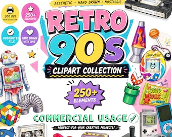Retro 90s Clipart Bundle | 90 PNG Digital Stickers | Nostalgic 90s Aesthetic (Digital Download)