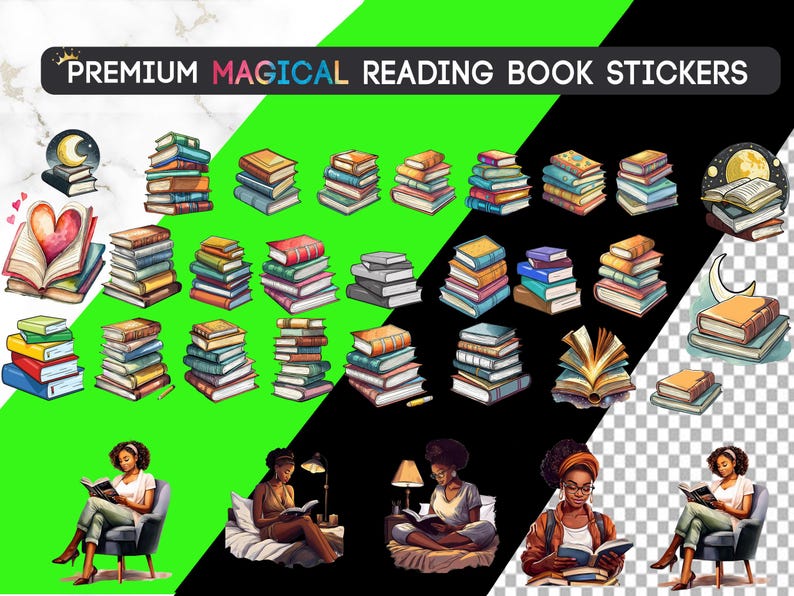 African American Women Reading Journal Printable Bundle , Book Reading Planner, Reading Challenge, Book Review, Bookshelf, Reading Tracker, Book stickers