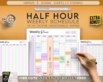 Simple Half Hour Weekly Schedule 2025 , Weekly Planner Printable, Weekly Agenda, Monday & Sunday Start, Weekly To Do List | Minimalistic ,A4