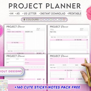 Planificador de proyectos simple PDF imprimible / Planificador de productividad, Seguimiento de tareas, Universidad, Estudiante, Gestión de proyectos, Plantilla / A4 A5 Carta de EE. UU.