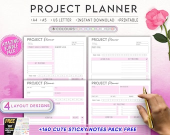 Simple Project Planner PDF Printable | Productivity Planner, Task Tracker, College, Student, Project Management, Template | A4 A5 US Letter