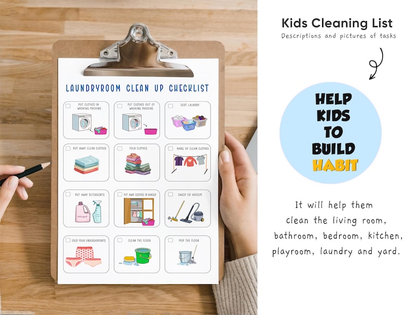 Kids Cleaning Checklist with Pictures, Kids Tidying Checklists, Kids Chore Chart, Kids Chore List, Kids Daily Routines, Kids Weekly Chores