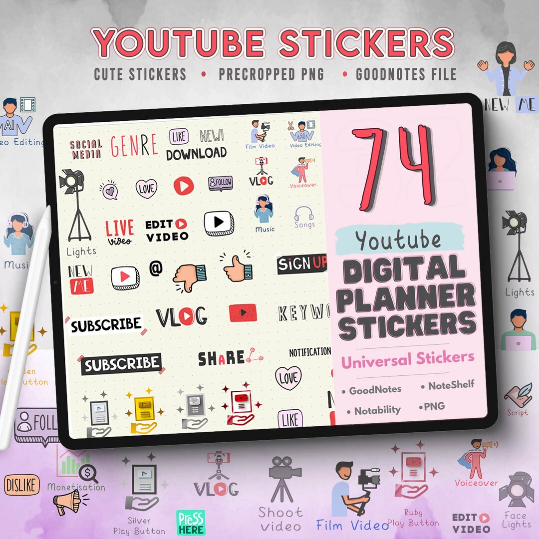 Youtube Planner Sticker, Video Digital Sticker Goodnotes 2024-25 ...