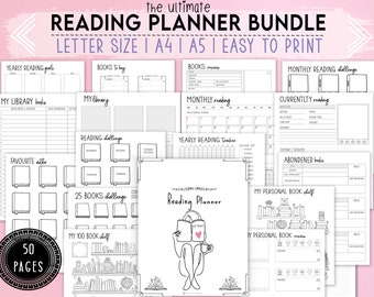 Book Reading Planner Bundle Printable,Reading Tracker Bundle,Printable Reading Challenge,Book Review,Log book,Monthly Reading, Book Shelf