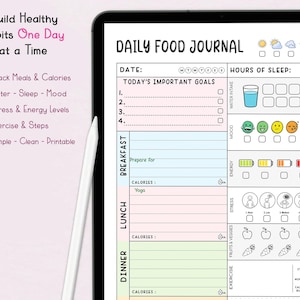 Editable Daily Food Journal | Diet and Calorie Tracker | Workout & Mood Tracker | Daily Meal Planner | GoodNotes PDF | Digital Download