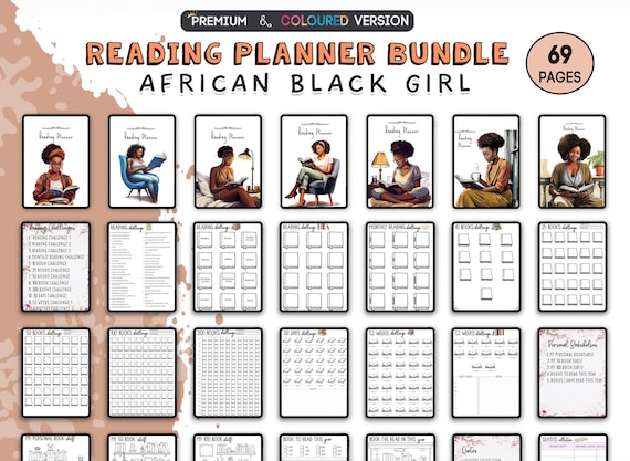 Black Girl Reading Journal Printable Bundle , Book Reading Planner, Reading Challenge, Book Review Template, Bookshelf, Reading Tracker