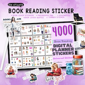 4000 Digital Sticker Book Lover Bundle PNG SVG - Floral Book Sticker - Books and Coffee Svg - Book Worm Reading Sticker