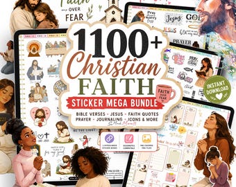 1100+ Jesus Hyperlinked Sticker Bundle, Christian , Bible Verse , Jesus Religious PNG, Faith Elements Files, Bible Sticker for Journal