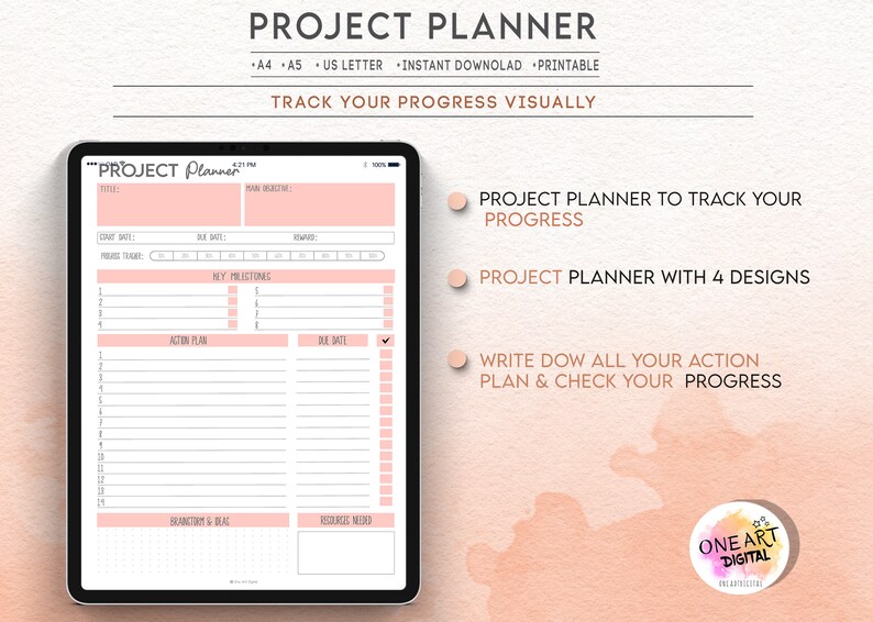 Simple Project Planner PDF Printable | Productivity Planner, Task ...