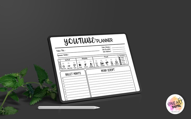 Youtube Planner, Video Planner 2023 | Social Media ,Content Creator Calendar, Goodnotes Planner, Script, Tracker, Printable Vlog Checklist