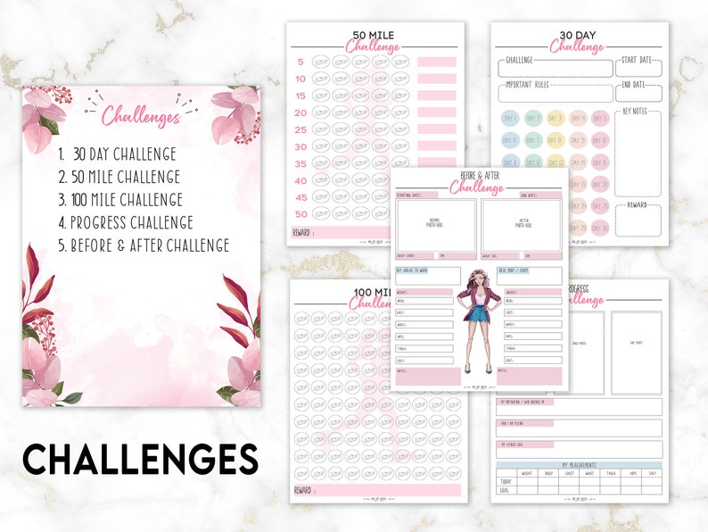 Ultimate Health and Fitness Printable Planner Bundle, Fitness Journal, Diet, Workout Trackers, Meal planner, Fitness Challenge, Analysis