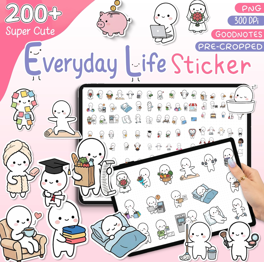 200+ Everyday Life Daily Routine Stickers HD | Cute Kawaii Planner ...