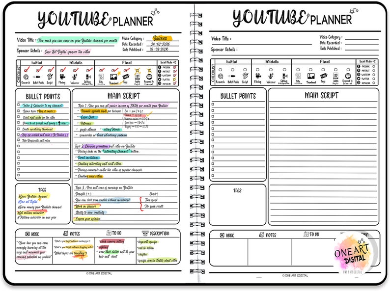 Youtube Planner, Video Planner 2023 | Social Media ,Content Creator Calendar, Goodnotes Planner, Script, Tracker, Printable Vlog Checklist