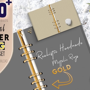 Anéis de planejador digital realistas, kit de ferramentas de planejador digital Goodnotes, efeito ouro rosa metálico, best-seller, uso pessoal e comercial