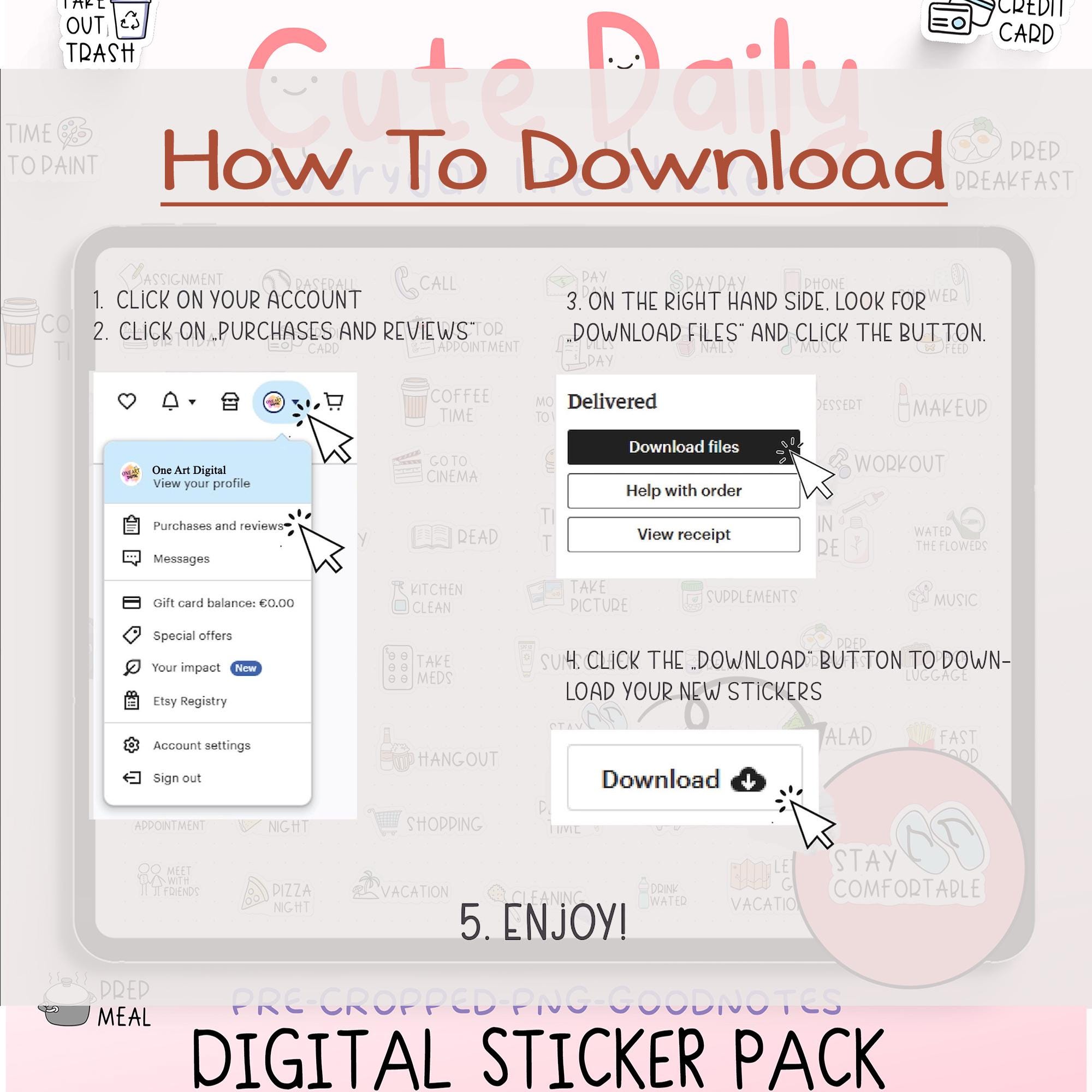 Everyday Cute Life Icon Digital Stickers for Goodnotes & Notability ...