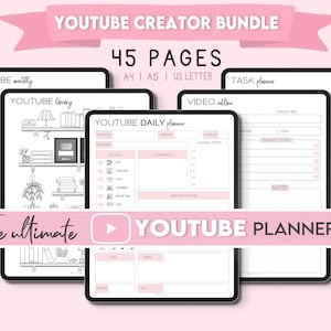 Ultimate Digital Youtube Planner Kit 45 pg| Social Media Content Creator | Strategy Planner | Social Media Planner | YouTube Monthly Tracker