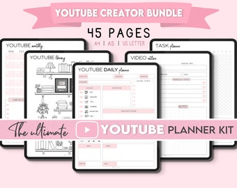 Ultimate Digital Youtube Planner Kit 45 pg| Social Media Content Creator | Strategy Planner | Social Media Planner | YouTube Monthly Tracker