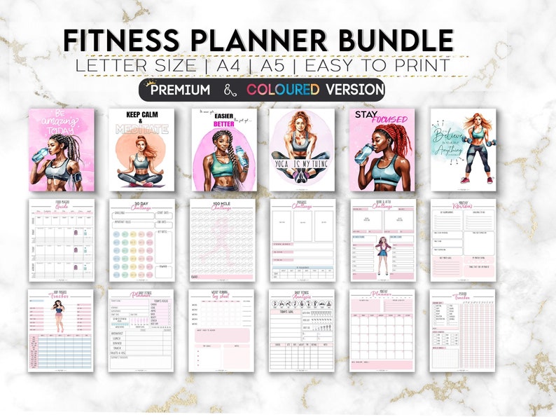 Fitness Planner Printable, Weight Loss Tracker, Workout Planner, Goal Planner, Food Journal, Meal Planner, PDF Instant Download