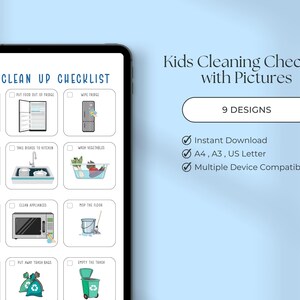 Kids Cleaning Checklist with Pictures, Kids Tidying Checklists, Kids Chore Chart, Kids Chore List, Kids Daily Routines, Kids Weekly Chores