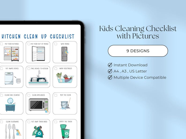 Kids Cleaning Checklist with Pictures, Kids Tidying Checklists, Kids Chore Chart, Kids Chore List, Kids Daily Routines, Kids Weekly Chores